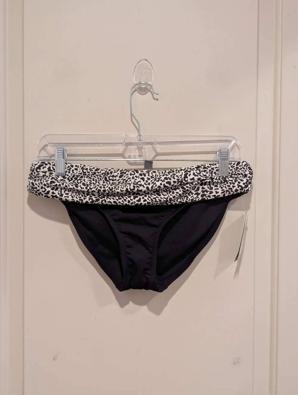 Kenneth Cole Reaction Black Bikini Bottoms with Black & White Leopard Band Small